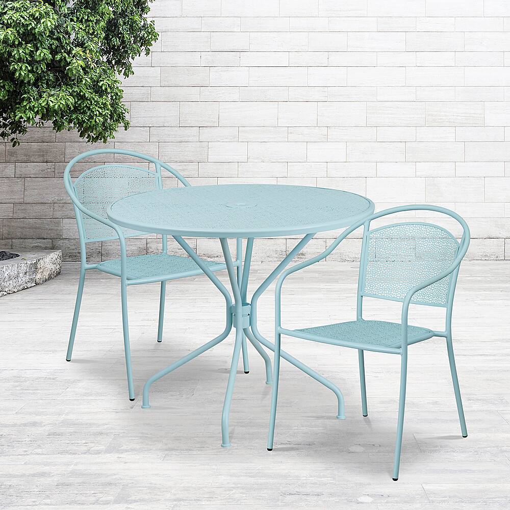 Alt View 11. Alamont Home - Oia Outdoor Round Contemporary Metal 3 Piece Patio Set - Sky Blue.