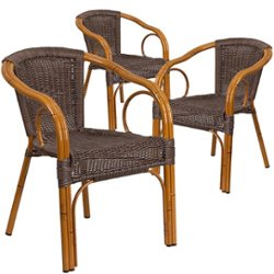 Flash Furniture - Lila Patio Chair (set of 3) - Dark Brown Rattan/Red Bamboo-Aluminum Frame - Front_Zoom