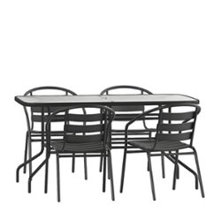 Flash Furniture - Lila Outdoor Rectangle Contemporary  5 Patio Table and Chair Set - Black - Front_Zoom