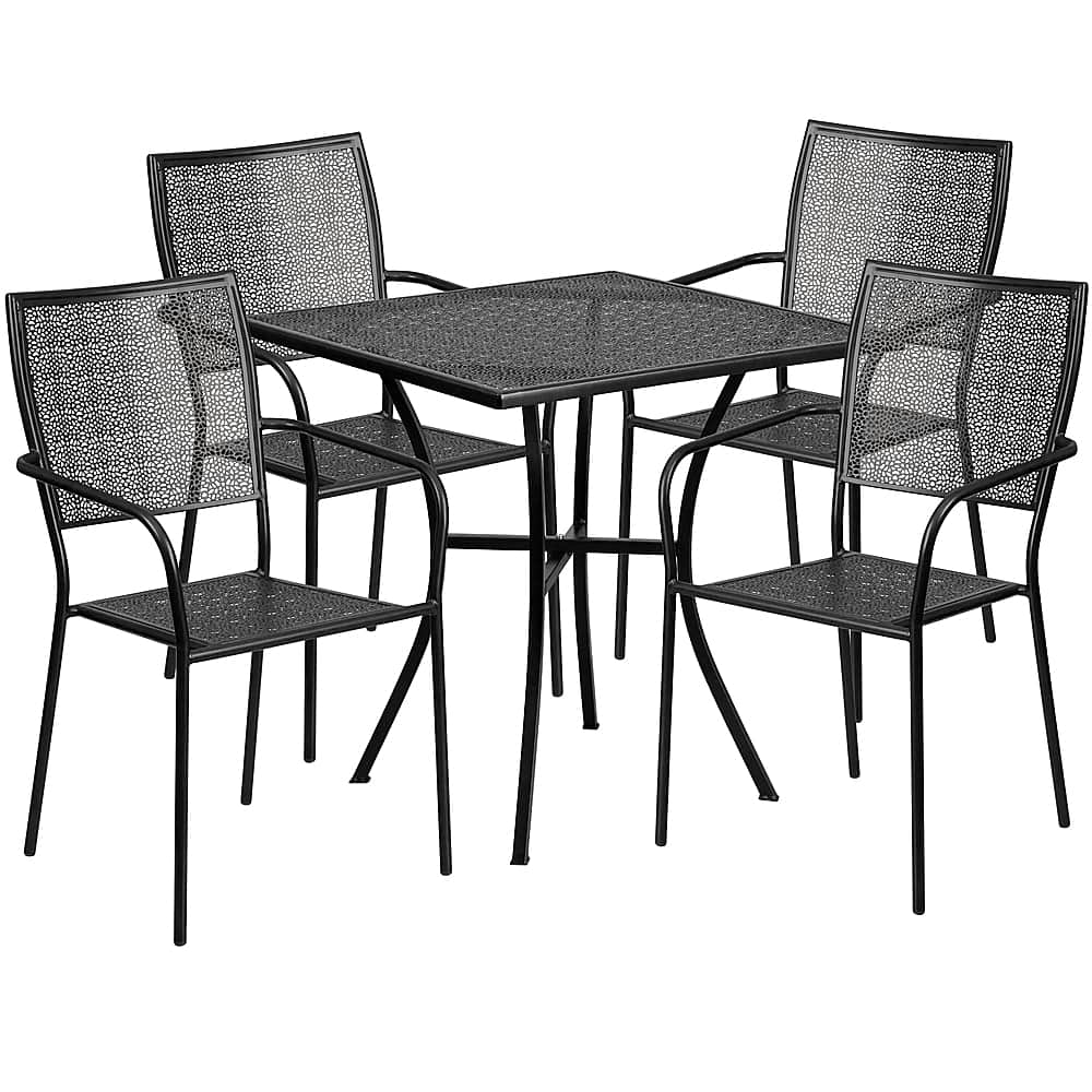Front. Alamont Home - Oia Outdoor Square Contemporary Metal 5 Piece Patio Set - Black.