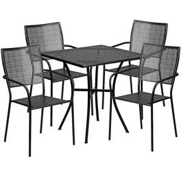 Alamont Home - Oia Outdoor Square Contemporary Metal 5 Piece Patio Set - Black