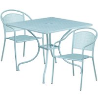 Flash Furniture - Oia Outdoor Square Contemporary Metal 3 Piece Patio Set - Sky Blue - Front_Zoom