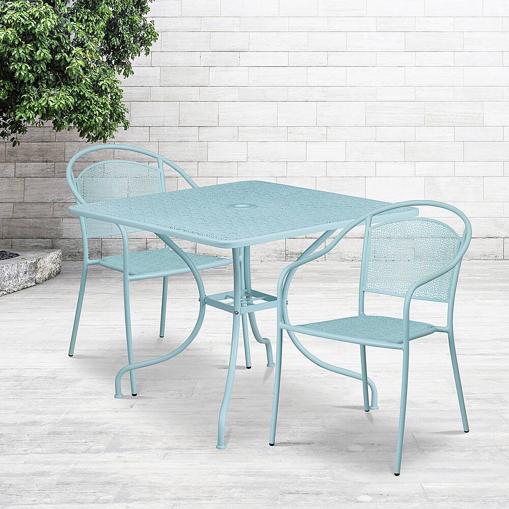 Alt View 11. Alamont Home - Oia Outdoor Square Contemporary Metal 3 Piece Patio Set - Sky Blue.