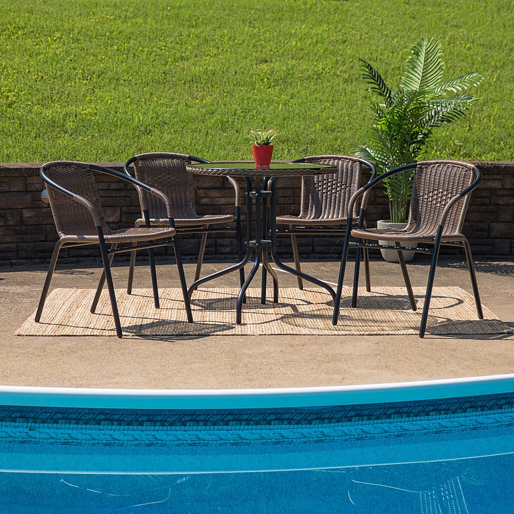 Alt View 11. Alamont Home - Lila Outdoor Round Contemporary Metal 5 Piece Patio Set - Clear Top/Dark Brown Rattan.