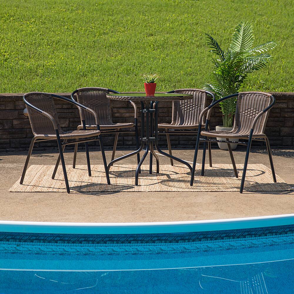 Alt View 11. Alamont Home - Lila Outdoor Round Contemporary Metal 5 Piece Patio Set - Clear Top/Dark Brown Rattan.