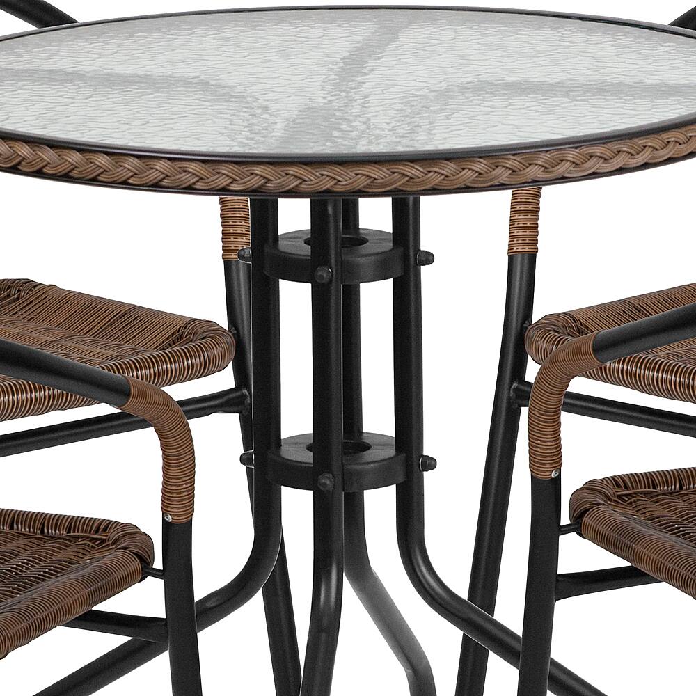 Alt View 14. Alamont Home - Lila Outdoor Round Contemporary Metal 5 Piece Patio Set - Clear Top/Dark Brown Rattan.