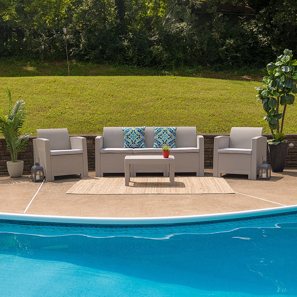 Questions and Answers Flash Furniture Seneca Outdoor Contemporary Resin 4 Piece Patio Set Light