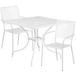 Alamont Home - Oia Outdoor Square Contemporary Metal 3 Piece Patio Set - White
