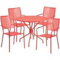 Flash Furniture - Oia Outdoor Round Contemporary Metal 5 Piece Patio Set - Coral - Front_Zoom