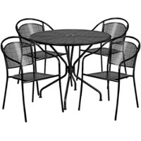 Flash Furniture - Oia Outdoor Round Contemporary Metal 5 Piece Patio Set - Black - Front_Zoom