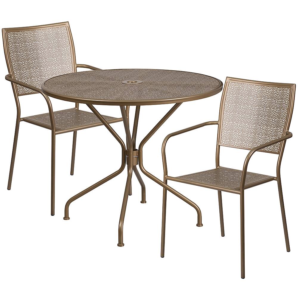 Alamont Home - Oia Outdoor Round Contemporary Metal 3 Piece Patio Set - Gold - Front_Zoom