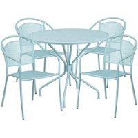 Flash Furniture - Oia Outdoor Round Contemporary Metal 5 Piece Patio Set - Sky Blue - Front_Zoom