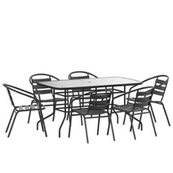 Flash Furniture - Lila Outdoor Rectangle Contemporary  7 Piece Patio Set - Black - Front_Zoom