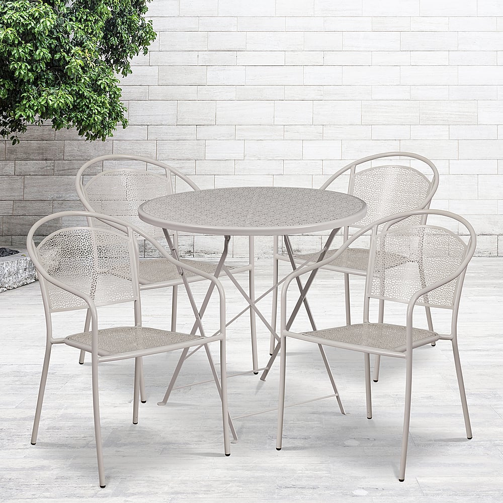 Flash Furniture – Oia Outdoor Round Contemporary Metal 5 Piece Patio Set – Light Gray Sansujyuku sansujyuku.com