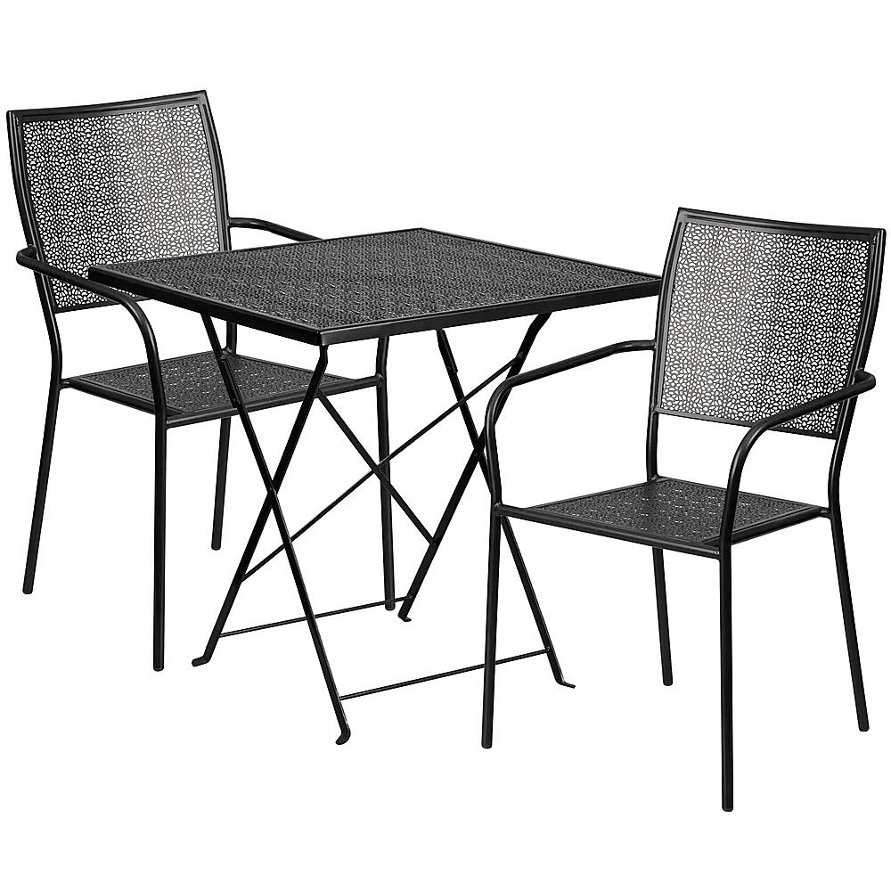 Front. Alamont Home - Oia Outdoor Square Contemporary Metal 3 Piece Patio Set - Black.