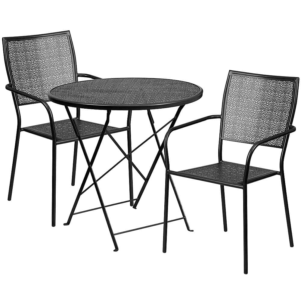 Alamont Home - Oia Outdoor Round Contemporary Metal 3 Piece Patio Set - Black - Front_Zoom