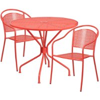 Flash Furniture - Oia Outdoor Round Contemporary Metal 3 Piece Patio Set - Coral - Front_Zoom