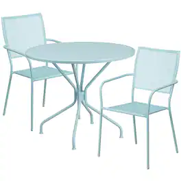 Alamont Home - Oia Outdoor Round Contemporary Metal 3 Piece Patio Set - Sky Blue