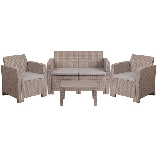 Front Zoom. Flash Furniture - Seneca Outdoor  Contemporary Resin 4 Piece Patio Set - Light Gray.