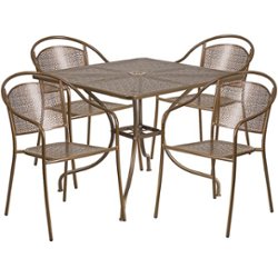 Flash Furniture - Oia Outdoor Square Contemporary Metal 5 Piece Patio Set - Gold - Front_Zoom