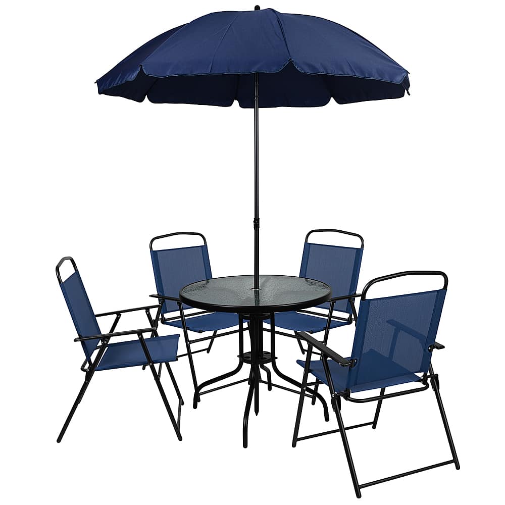 Front. Alamont Home - Nantucket Outdoor Round Contemporary Metal 6 Piece Patio Set - Navy.