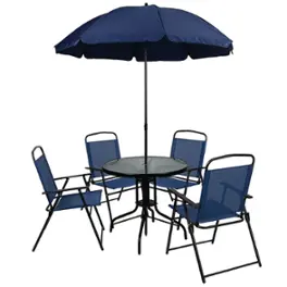 Alamont Home - Nantucket Outdoor Round Contemporary Metal 6 Piece Patio Set - Navy