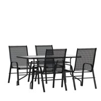 Flash Furniture - Brazos Outdoor Rectangle Contemporary  5 Piece Patio Set - Black - Front_Zoom