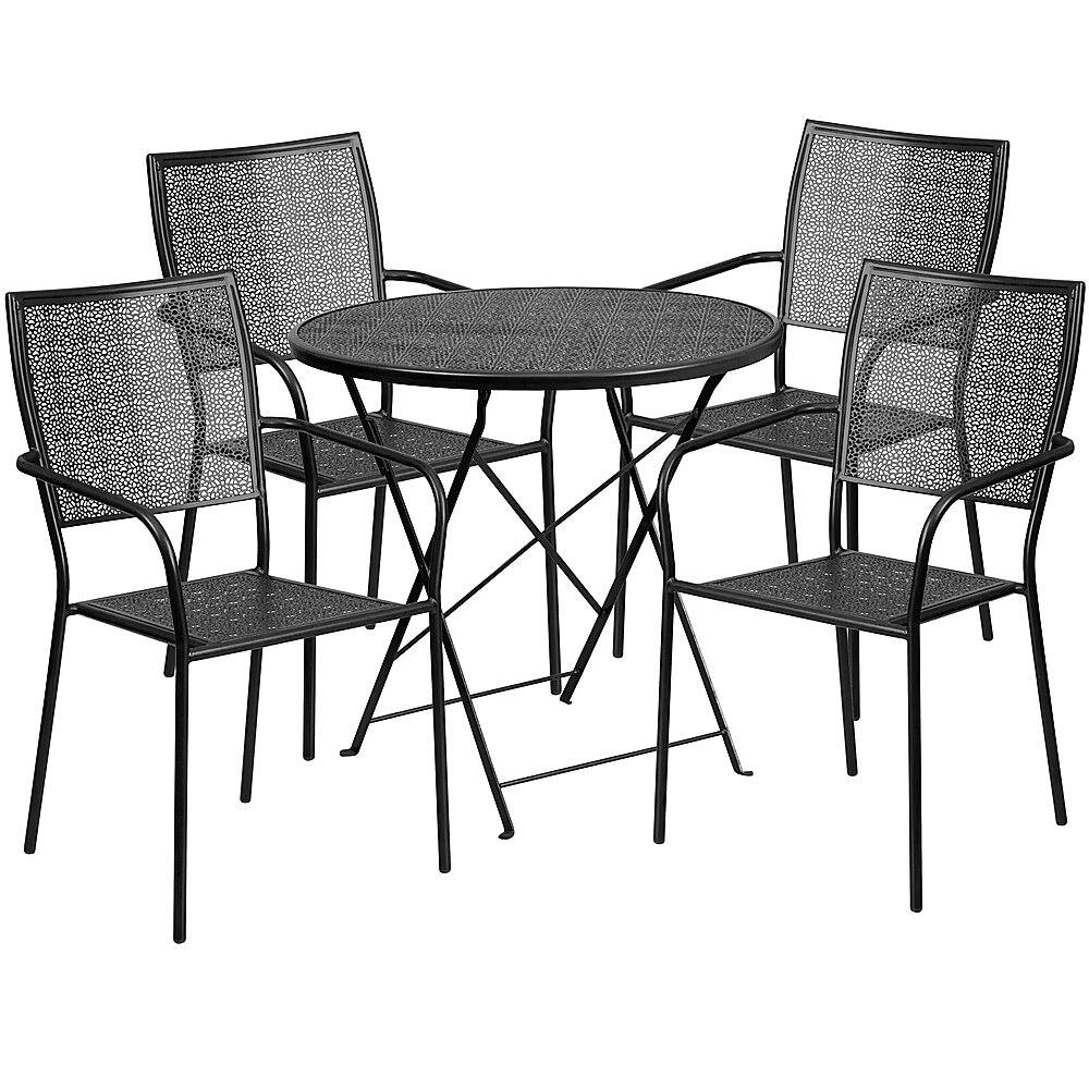 Alamont Home - Oia Outdoor Round Contemporary Metal 5 Piece Patio Set - Black - Front_Zoom