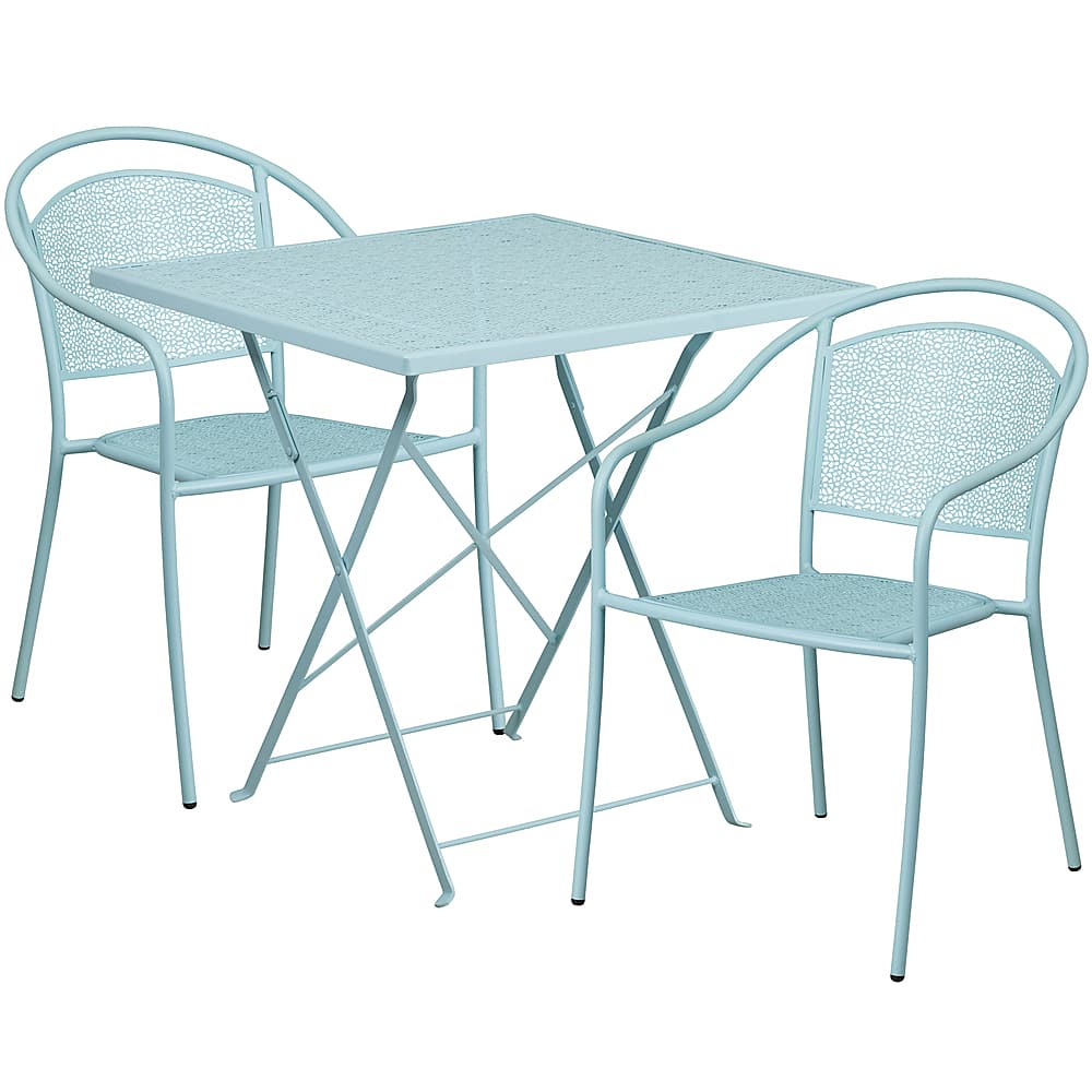 Alamont Home - Oia Outdoor Square Contemporary Metal 3 Piece Patio Set - Sky Blue - Front_Zoom