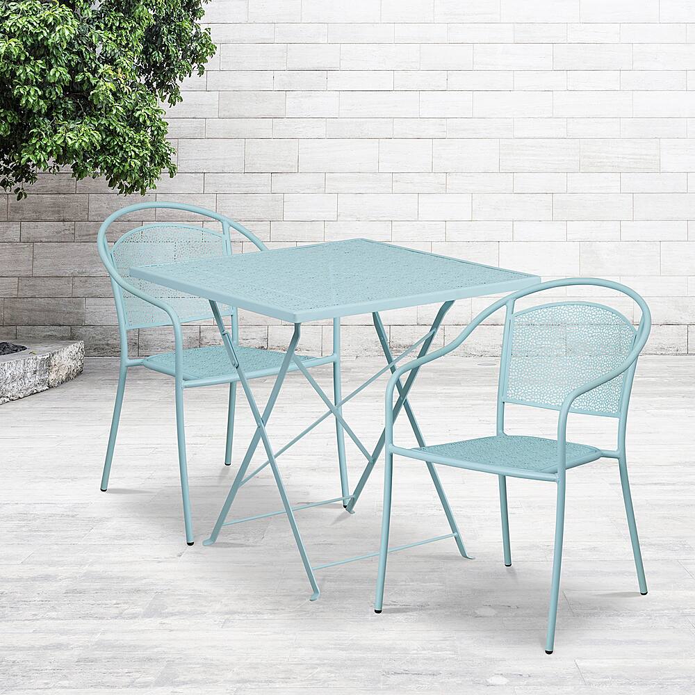 Alt View 11. Alamont Home - Oia Outdoor Square Contemporary Metal 3 Piece Patio Set - Sky Blue.