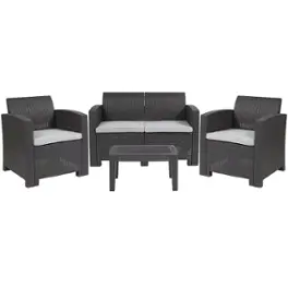 Alamont Home - Seneca Outdoor Rectangle Contemporary Resin 4 Piece Patio Set - Dark Gray
