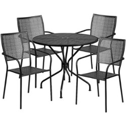 Flash Furniture - Oia Outdoor Round Contemporary Metal 5 Piece Patio Set - Black - Front_Zoom