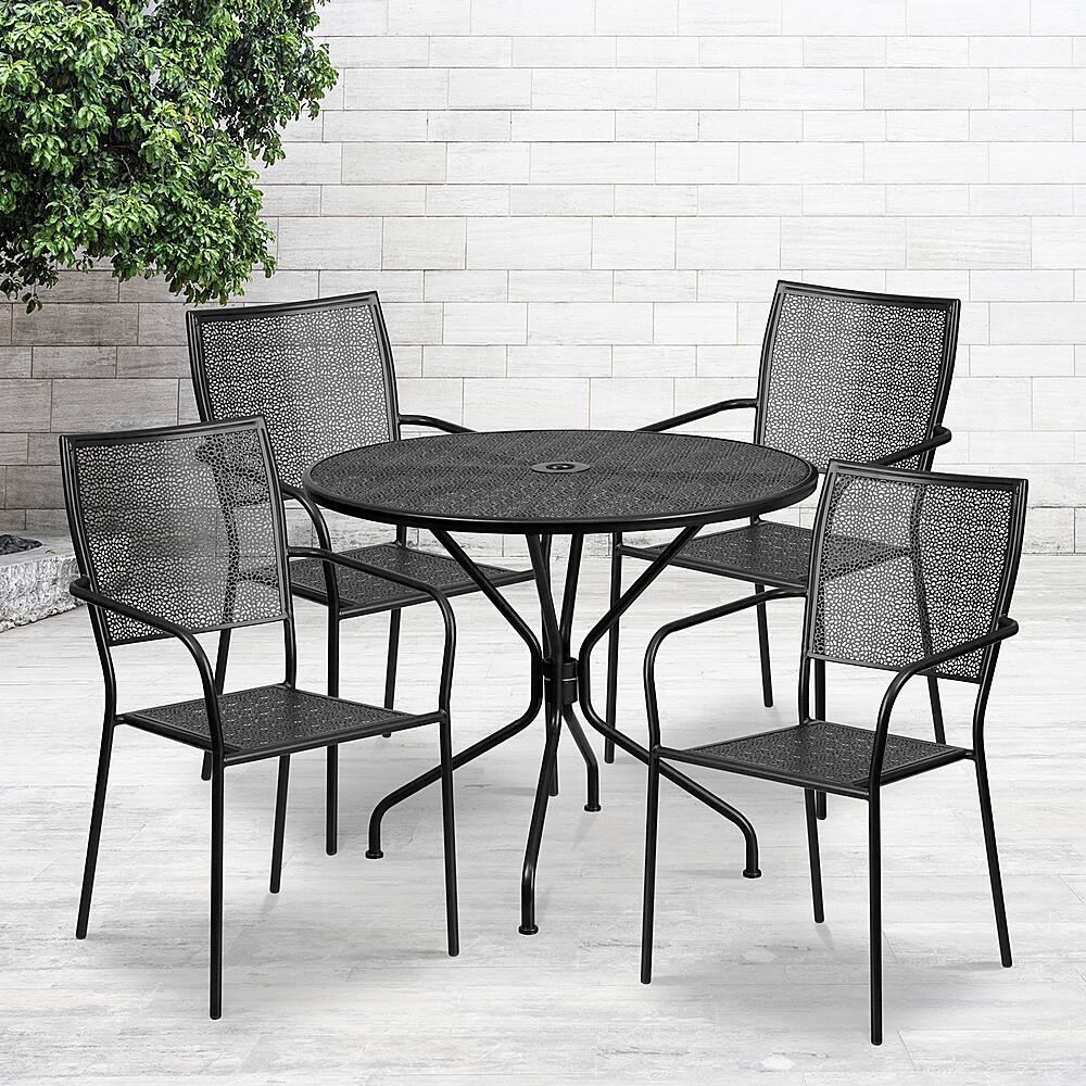 Alt View 11. Alamont Home - Oia Outdoor Round Contemporary Metal 5 Piece Patio Set - Black.