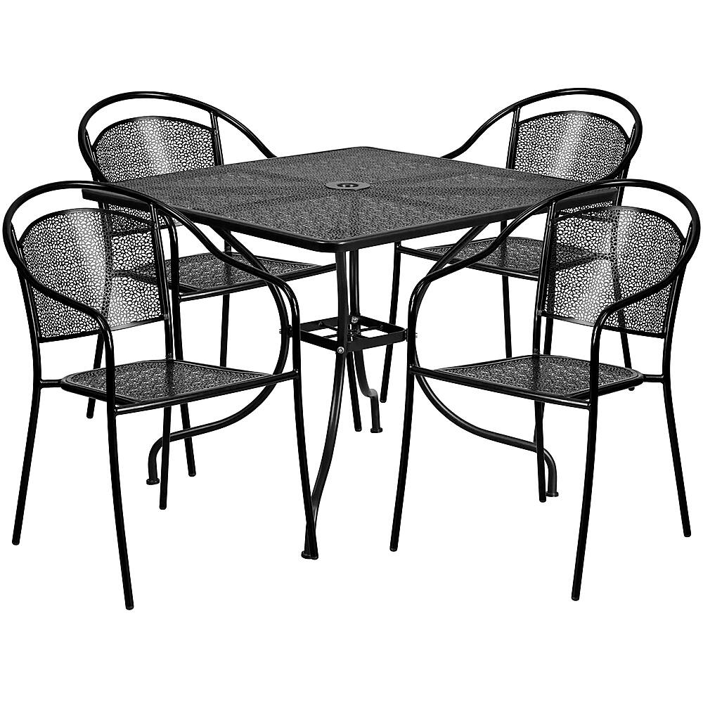 Alamont Home - Oia Outdoor Square Contemporary Metal 5 Piece Patio Set - Black