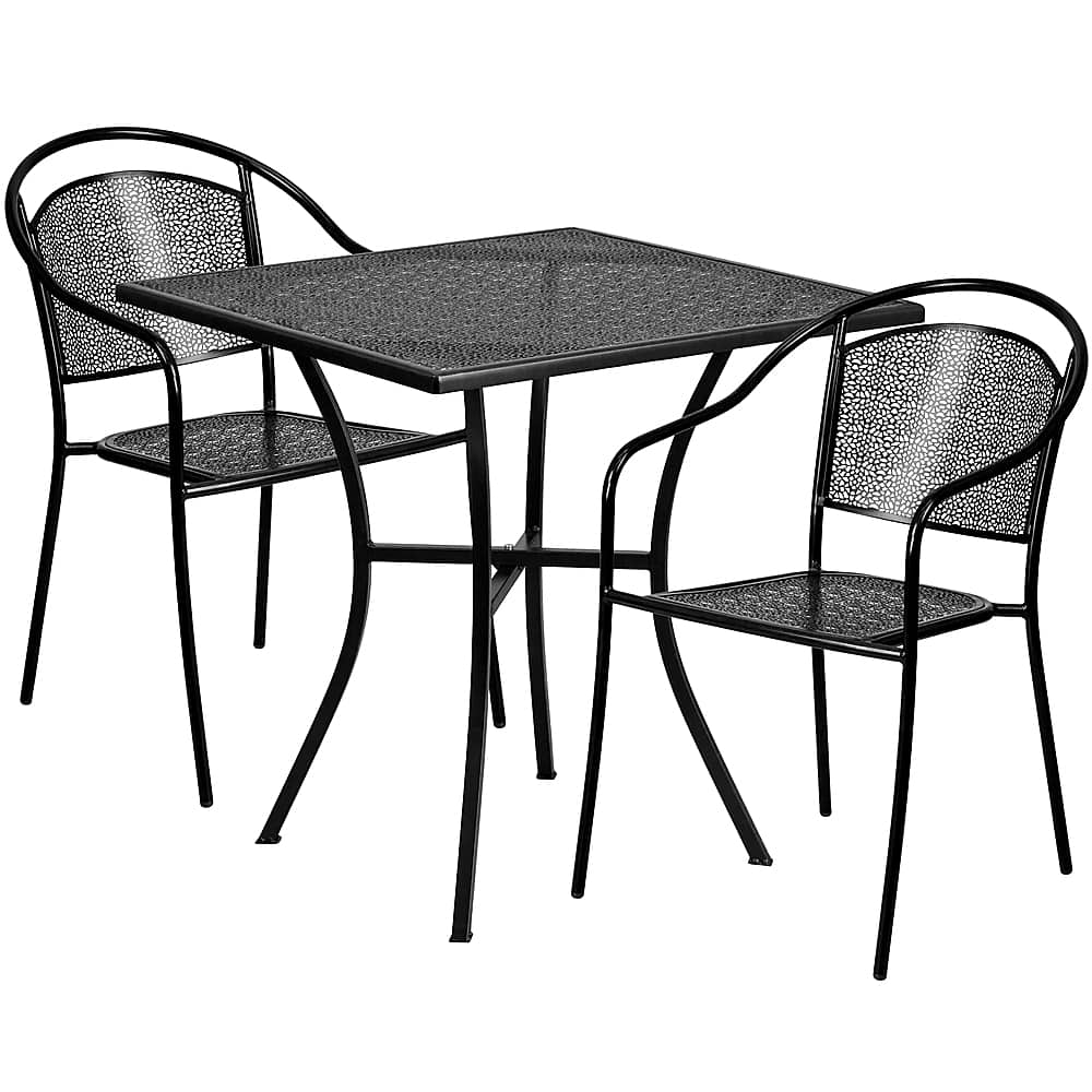 Front. Alamont Home - Oia Outdoor Square Contemporary Metal 3 Piece Patio Set - Black.