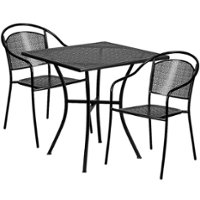 Flash Furniture - Oia Outdoor Square Contemporary Metal 3 Piece Patio Set - Black - Front_Zoom