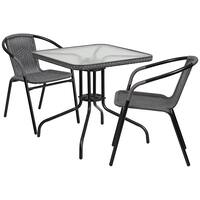 Alamont Home - Lila Outdoor Square Contemporary Metal 3 Piece Patio Set - Clear Top/Gray Rattan - Front_Zoom