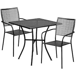 Alamont Home - Oia Outdoor Square Contemporary Metal 3 Piece Patio Set - Black