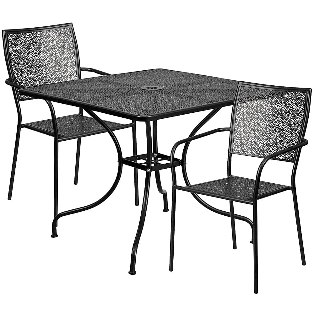 Front. Alamont Home - Oia Outdoor Square Contemporary Metal 3 Piece Patio Set - Black.