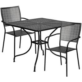Alamont Home - Oia Outdoor Square Contemporary Metal 3 Piece Patio Set - Black