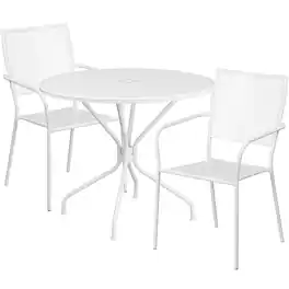 Alamont Home - Oia Outdoor Round Contemporary Metal 3 Piece Patio Set - White