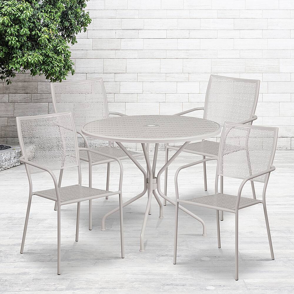 Alt View 11. Alamont Home - Oia Outdoor Round Contemporary Metal 5 Piece Patio Set - Light Gray.