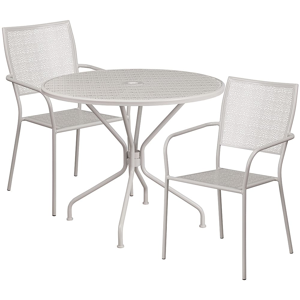 Front. Alamont Home - Oia Outdoor Round Contemporary Metal 3 Piece Patio Set - Light Gray.