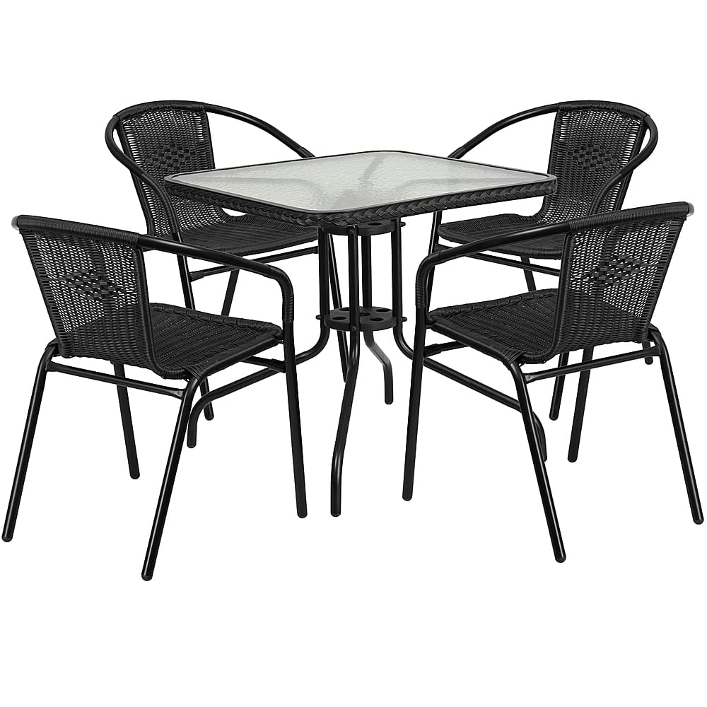 Alamont Home - Lila Outdoor Square Contemporary Metal 5 Piece Patio Set - Clear Top/Black Rattan - Front_Zoom