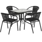 Front. Alamont Home - Lila Outdoor Square Contemporary Metal 5 Piece Patio Set - Clear Top/Black Rattan.