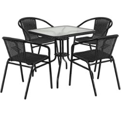 Flash Furniture - Lila Outdoor Square Contemporary Metal 5 Piece Patio Set - Clear Top/Black Rattan - Front_Zoom