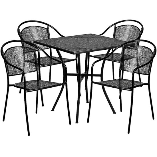 Front. Flash Furniture - Oia Outdoor Square Contemporary Metal 5 Piece Patio Set - Black.