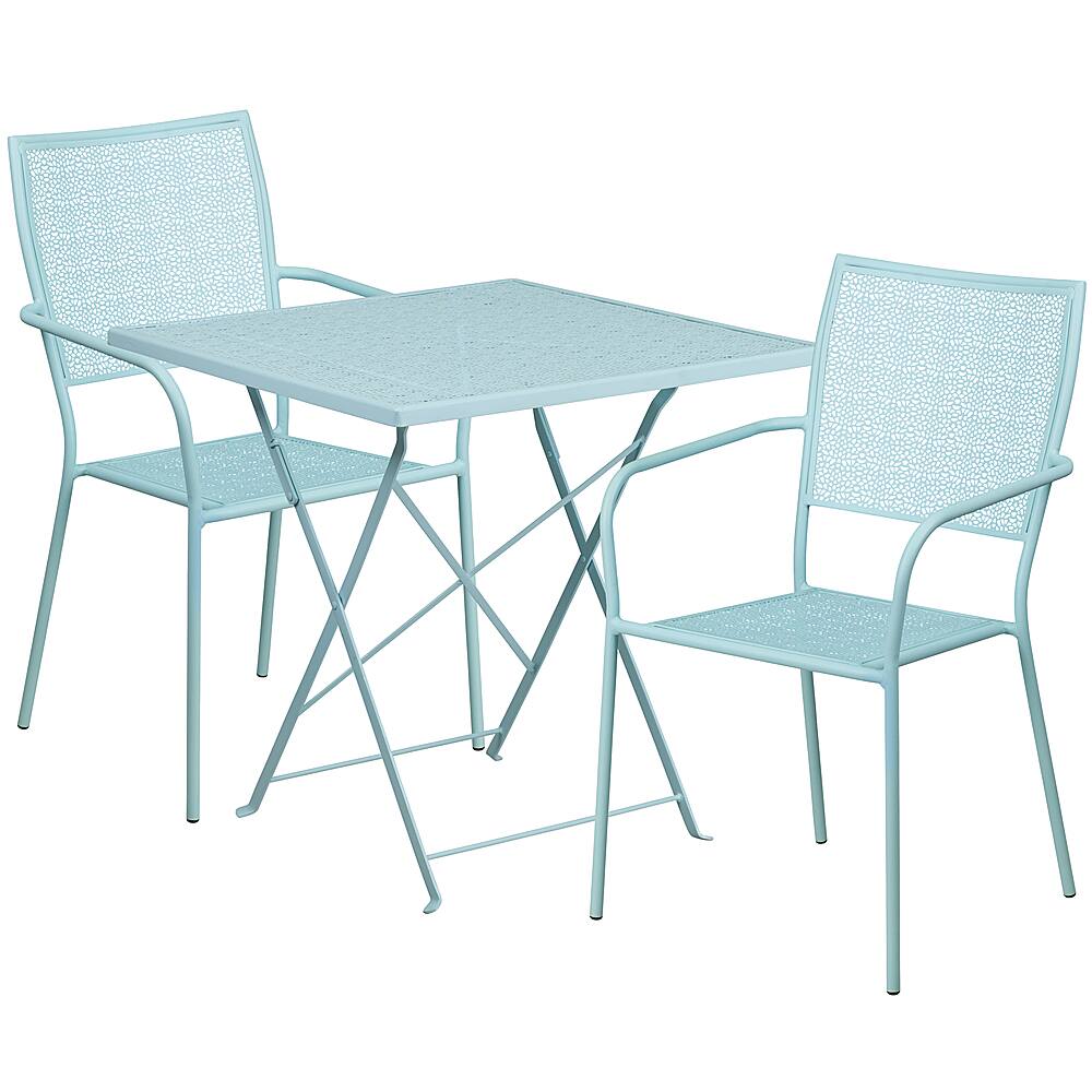 Front. Alamont Home - Oia Outdoor Square Contemporary Metal 3 Piece Patio Set - Sky Blue.
