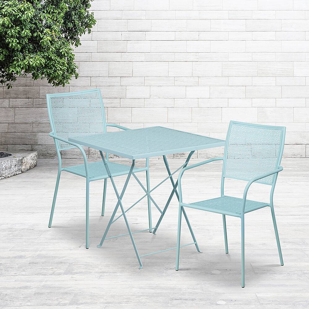 Alt View 11. Alamont Home - Oia Outdoor Square Contemporary Metal 3 Piece Patio Set - Sky Blue.