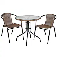 Alamont Home - Lila Outdoor Round Contemporary Metal 3 Piece Patio Set - Clear Top/Dark Brown Rattan - Front_Zoom